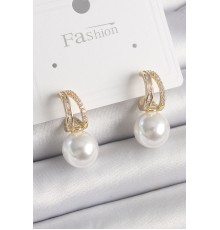 Pirinç Gold Renk Zirkon Taşlı Halka İncili Kadın Küpe