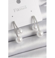 Pirinç Gümüş Renk Zirkon Taşlı Dal Model İncili Kadın Küpe