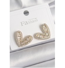 Pirinç Gold Renk Zirkon Taşlı Kalp Model Kadın Küpe