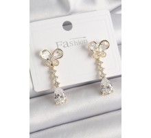 Pirinç Gold Renk Zirkon Taşlı Kelebek Model Sallantı Damla Zirkon Taş Kadın Küpe