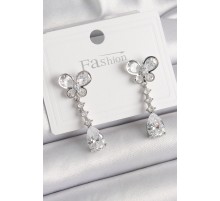 Pirinç Gümüş Renk Kelebek Model Sallantı Damla Zirkon Taşlı Kadın Küpe