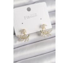 Pirinç Gold Renk Zirkon Taşlı Yaprak Model Kadın Küpe