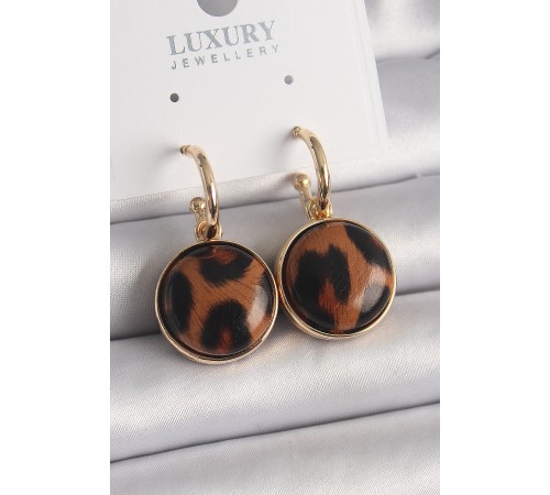 Pirinç Gold Renk Leopar Desenli Daire Model Kadın Küpe Pirinç Gold Renk Leopar Desenli Daire Model Kadın Küpe