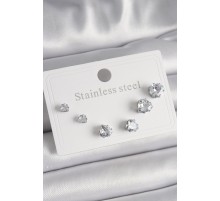 316L Çelik Gümüş Renk Zirkon Taşlı Kalp Model Kadın Küpe Seti