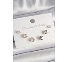 316L Çelik Gold Renk Zirkon Taşlı Kalp Model Kadın Küpe Seti