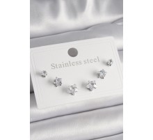 316L Çelik Gümüş Renk Zirkon Taşlı Yıldız Model Kadın Küpe Seti