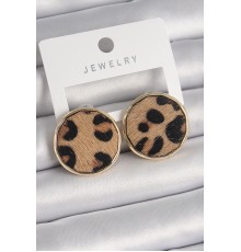 Pirinç Gold Renk Daire Plaka Model Leopar Desenli Kadın Küpe
