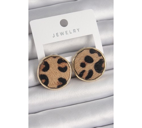 Pirinç Gold Renk Daire Plaka Model Leopar Desenli Kadın Küpe Pirinç Gold Renk Daire Plaka Model Leopar Desenli Kadın Küpe