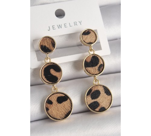Pirinç Gold Renk 3'Lü Leopar Desenli Sallantı Daire Plaka Model Kadın Küpe Pirinç Gold Renk 3'Lü Leopar Desenli Sallantı Daire Plaka Model Kadın Küpe