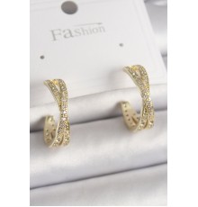 Pirinç Gold Renk Zirkon Taşlı Sarmal Halka Model Kadın Küpe