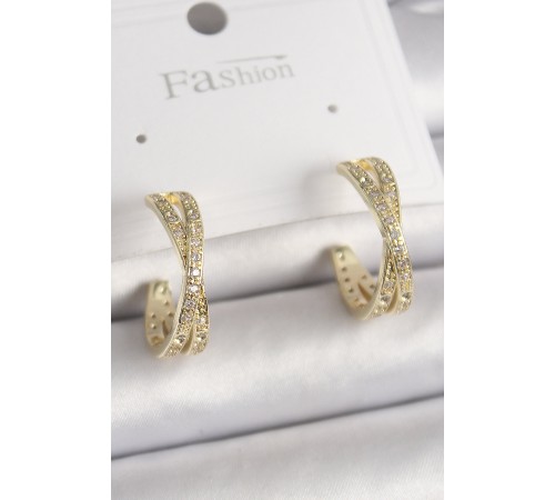 Pirinç Gold Renk Zirkon Taşlı Sarmal Halka Model Kadın Küpe Pirinç Gold Renk Zirkon Taşlı Sarmal Halka Model Kadın Küpe