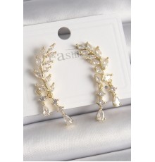 Pirinç Gold Renk Zirkon Taşlı Başak Model Kadın Küpe