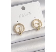 Pirinç Gold Renk Zirkon Taşlı Halka Model Kadın Küpe