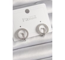 Pirinç Gümüş Renk Zirkon Taşlı Halka Model Kadın Küpe