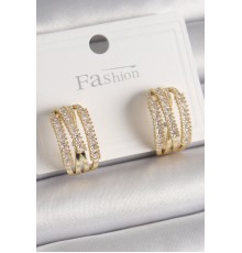 Pirinç Gold Renk Zirkon Taşlı Halka Model Kadın Küpe