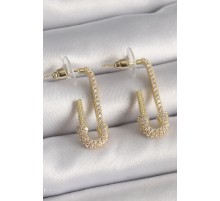 Pirinç Gold Renk Zirkon Taşlı Çengelli İğne Model Kadın Küpe