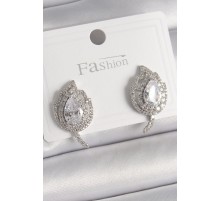 Pirinç Gümüş Renk Zirkon Taşlı Yaprak Model Kadın Küpe