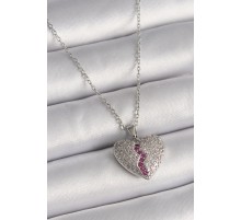 316L Çelik Gümüş Renk Zincir Zirkon Taşlı Kalp Model Kadın Kolye