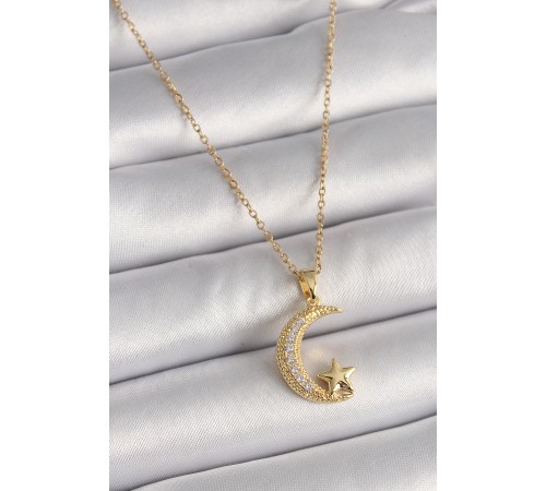 316L Çelik Gold Renk Zincir Zirkon Taşlı Hilal Model Yıldız Detay Kadın Kolye 316L Çelik Gold Renk Zincir Zirkon Taşlı Hilal Model Yıldız Detay Kadın Kolye