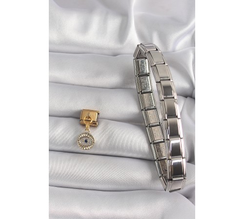 316L Çelik Gold Renk Sallantı Zirkon Taşlı Göz Model Nomination Charm 316L Çelik Gold Renk Sallantı Zirkon Taşlı Göz Model Nomination Charm