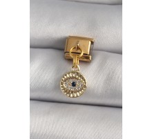 316L Çelik Gold Renk Sallantı Zirkon Taşlı Göz Model Nomination Charm
