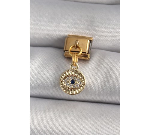 316L Çelik Gold Renk Sallantı Zirkon Taşlı Göz Model Nomination Charm 316L Çelik Gold Renk Sallantı Zirkon Taşlı Göz Model Nomination Charm