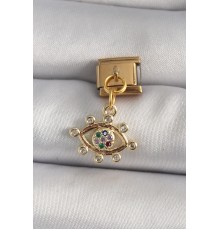 316L Çelik Gold Renk Sallantı Zirkon Taşlı Göz Model Nomination Charm