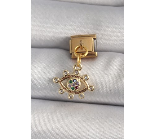 316L Çelik Gold Renk Sallantı Zirkon Taşlı Göz Model Nomination Charm 316L Çelik Gold Renk Sallantı Zirkon Taşlı Göz Model Nomination Charm