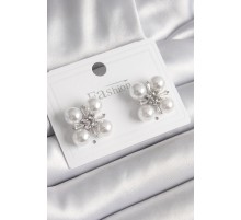 Pirinç Gümüş Renk Zirkon Taşlı İncili Kadın Küpe