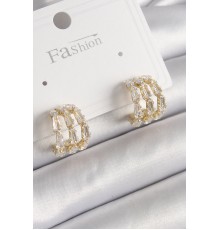 Pirinç Gold Renk Zirkon Taşlı Halka Model Kadın Küpe