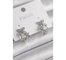 Pirinç Gümüş Renk Zirkon Taşlı 2'Li Çiçek Model Kadın Küpe