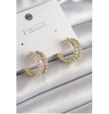 Pirinç Gold Renk Zirkon Taşlı Halka Model Kadın Küpe
