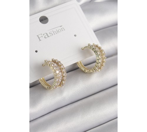 Pirinç Gold Renk Zirkon Taşlı Halka Model Kadın Küpe Pirinç Gold Renk Zirkon Taşlı Halka Model Kadın Küpe