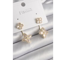 Pirinç Gold Renk Zirkon Taşlı Yonca Model Kadın Küpe