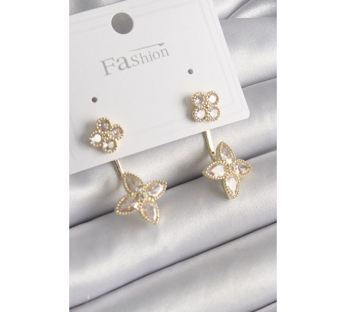 Pirinç Gold Renk Zirkon Taşlı Yonca Model Kadın Küpe Pirinç Gold Renk Zirkon Taşlı Yonca Model Kadın Küpe