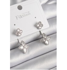 Pirinç Gümüş Renk Zirkon Taşlı Yonca Model Kadın Küpe