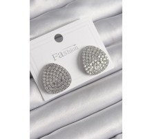 Pirinç Gümüş Renk Zirkon Taşlı Plaka Model Kadın Küpe