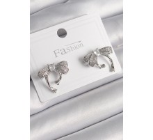 Pirinç Gümüş Renk Zirkon Taşlı Fiyonk Model Kadın Küpe