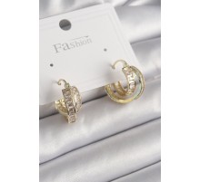 Pirinç Gold Renk Zirkon Taşlı Halka Model Kadın Küpe