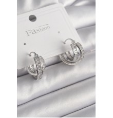 Pirinç Gümüş Renk Zirkon Taşlı Halka Model Kadın Küpe