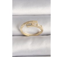 Pirinç Gold Renk Zirkon Taş Detaylı Yılan Model Ayarlanabilir Yüzük