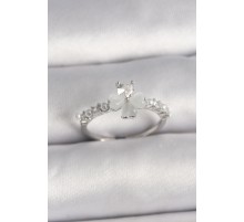 Pirinç Gümüş Renk Zirkon Taşlı Yonca Model İnci Detay Ayarlanabilir Yüzük