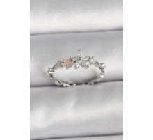 Pirinç Gümüş Renk Zirkon Taşlı Çiçek Model Ayarlanabilir Yüzük