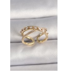 Pirinç Gold Renk Zirkon Taşlı Ayarlanabilir Kadın Yüzük