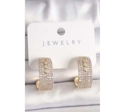 Pirinç Gold Renk Zirkon Taşlı Halka Messika Model Kadın Küpe Pirinç Gold Renk Zirkon Taşlı Halka Messika Model Kadın Küpe