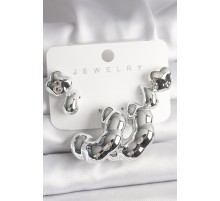 Gümüş Renk Yonca Damla Halka Model CCB Plastik Kadın Küpe Seti