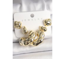 Gold Renk Yonca Damla Halka Model CCB Plastik Kadın Küpe Seti