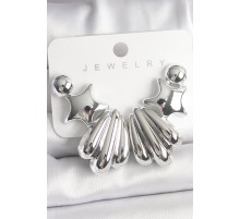 Gümüş Renk Yıldız Deniz Kabuğu Model CCB Plastik Kadın Küpe Seti