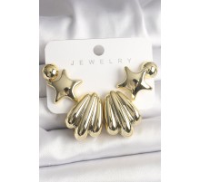 Gold Renk Yıldız Deniz Kabuğu Model CCB Plastik Kadın Küpe Seti