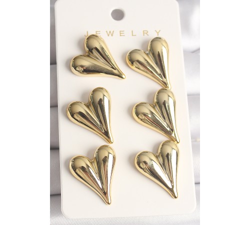 Gold Renk 3'Lü Kalp Model CCB Plastik Kadın Küpe Seti